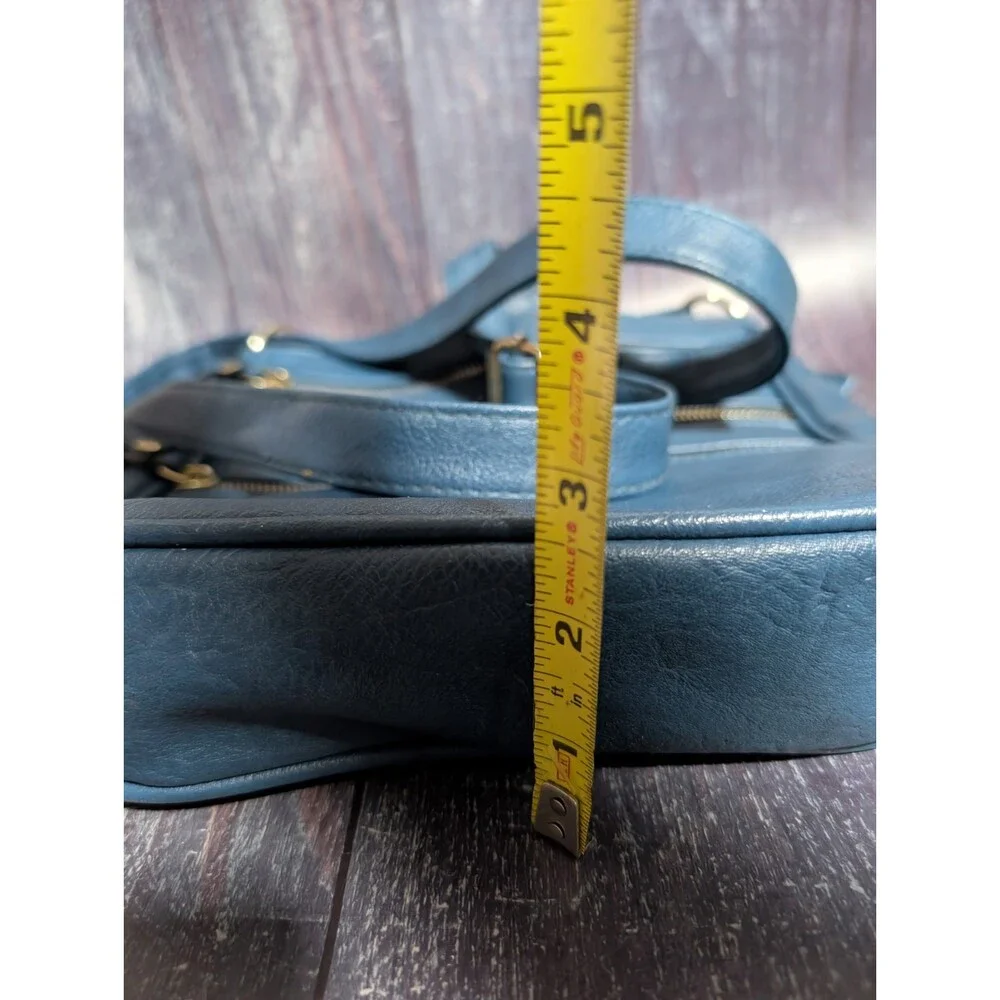 Bueno Blue Faux Leather Crossbody Bag with Multiple Zipper Pockets